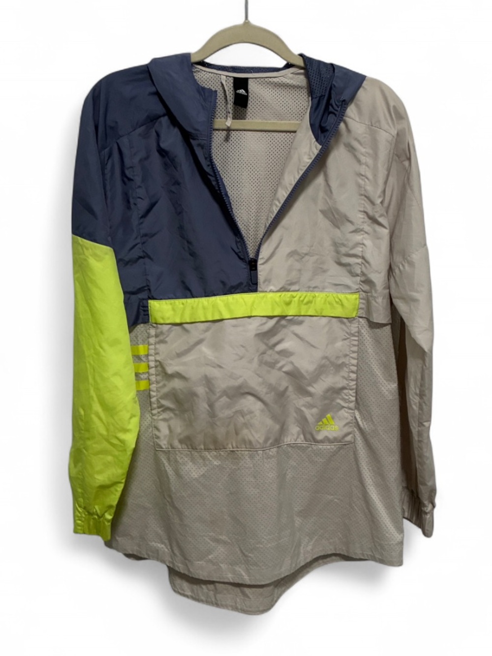 adidas Gray Blue Colorblock Zip Neck Rain Jacket